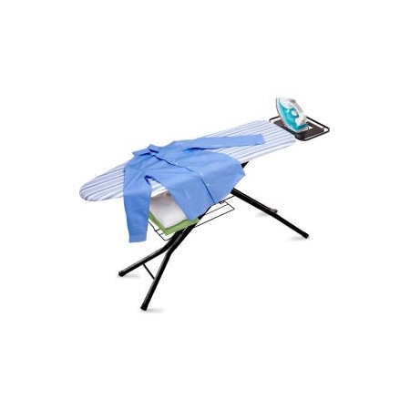 Honey-Can-Do 4 Leg Ironing Board w/Iron Rest, Pad-White/Blue Stripes Black Base, PP Plastic/Steel/Foam/Cotton BRD-01957
